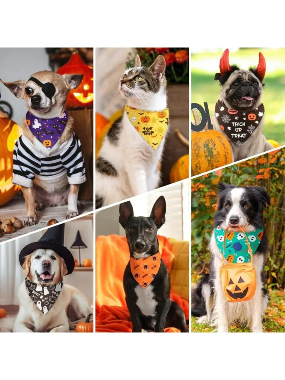 200 Pcs Halloween Dog Bandanas - Pumpkin, Ghost, Bat & Spider Web Designs